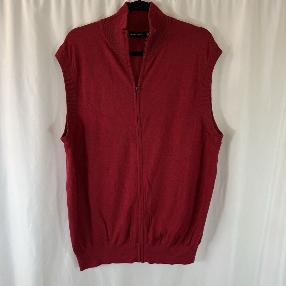 Paul Frederick Vest Men's XLT Red Silk Cashmere Blend Full ZIp Sleevless Knit
